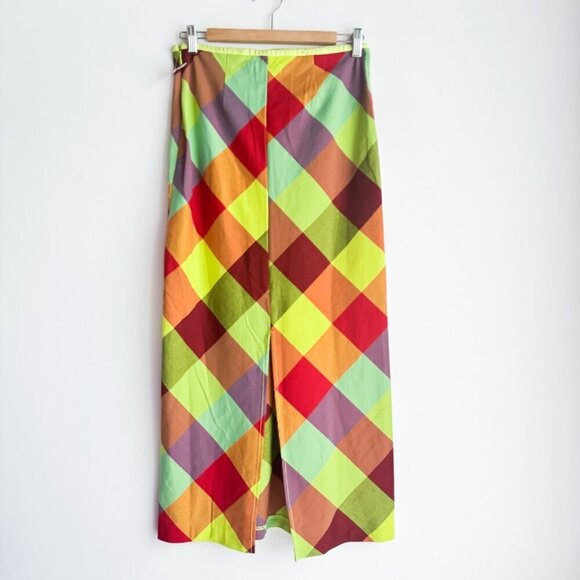 BDG Urban Outfitters Janelle Printed Plaid Red Green Midi Skirt S - Picture 5 of 7